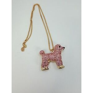 Pink Dog Rhinestone Pendant Gold Tone Necklace Poodle Costume Jewelry